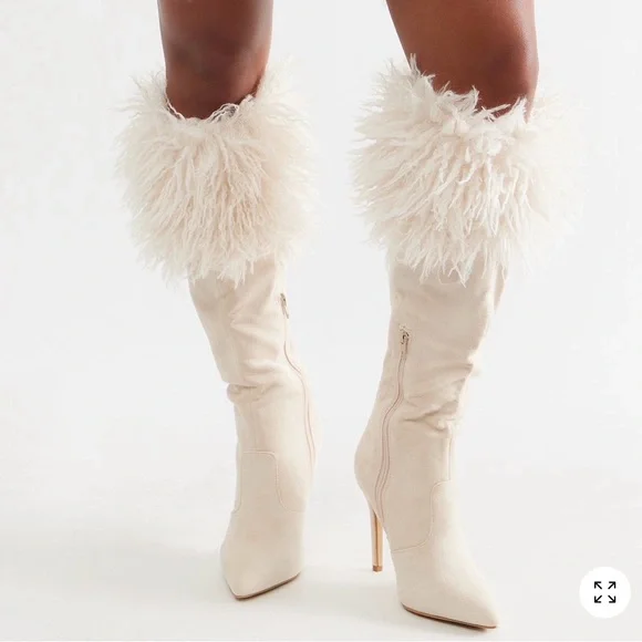 Fashion Nova Cream Faux Fur Heeled Boots - Picture 4 of 8